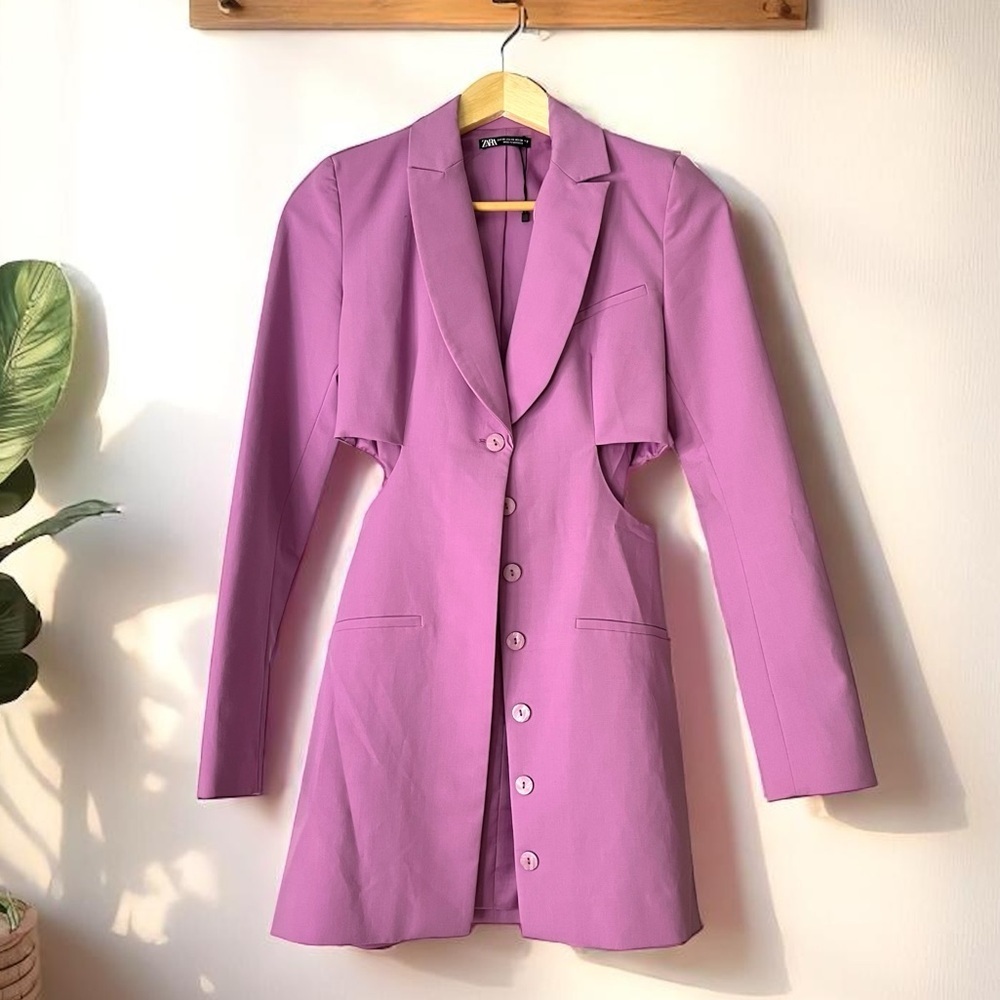 🔆 Zara Purple Cutout Blazer with Notched Lapels and Tailored Fit - Size Small - Picture 4 of 8